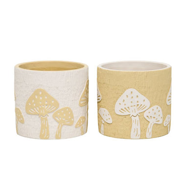 Set 2 Asst Mushroom Planters w Hole + Plug 17cm