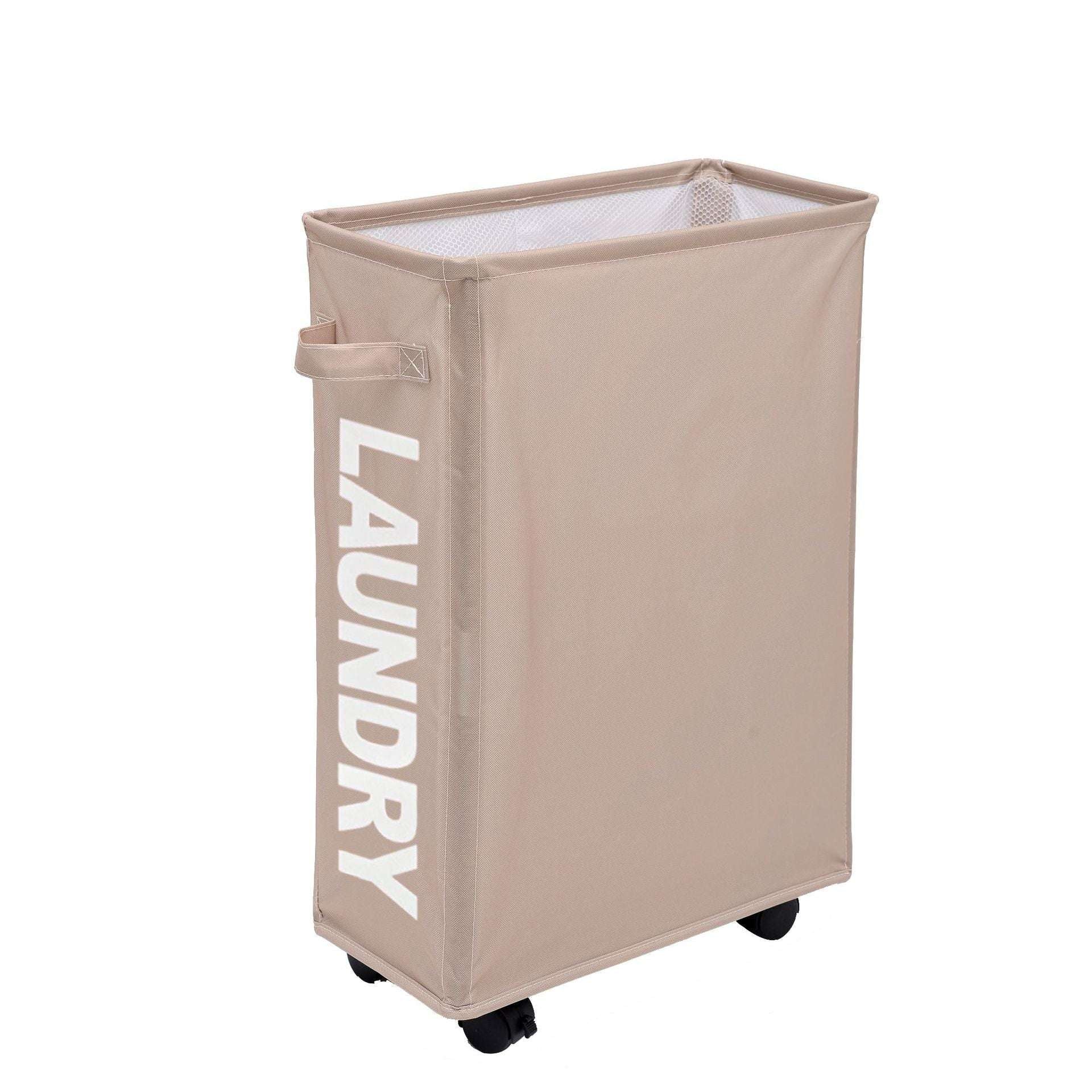 Rolling Laundry Basket with Wheels - 42L Capacity, Coffee, 39*18.5*58CM