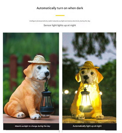 Solar-Powered Labrador Portable Light Statue with LED Lantern - Waterproof Outdoor Garden Light
