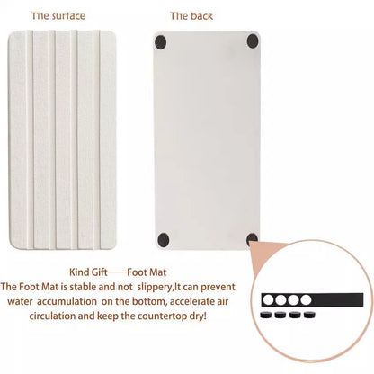 Upper And Lower Slots White 2-Piece Rectangular Diatomaceous Earth Coaster Set - Absorbent Grooved Mat for Sink and Bathroom