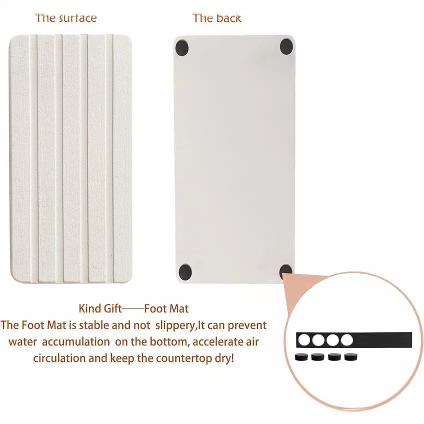 Upper And Lower Slots Medium Grey 2-Piece Rectangular Diatomaceous Earth Coaster Set - Absorbent Grooved Mat for Sink and Bathroom