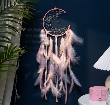 Pink 2 PCS Mystic Moon Dreamcatcher Wind Chime Pendant - Elegant Lunar Design with Soothing Tones