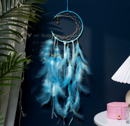 Blue 2 PCS Mystic Moon Dreamcatcher Wind Chime Pendant - Elegant Lunar Design with Soothing Tones