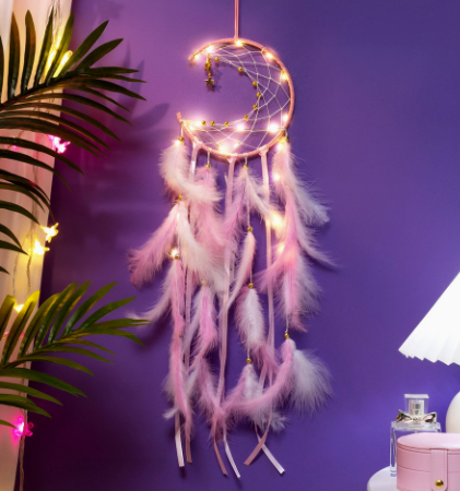 Pink With light 2 PCS Mystic Moon Dreamcatcher Wind Chime Pendant - Elegant Lunar Design with Soothing Tones