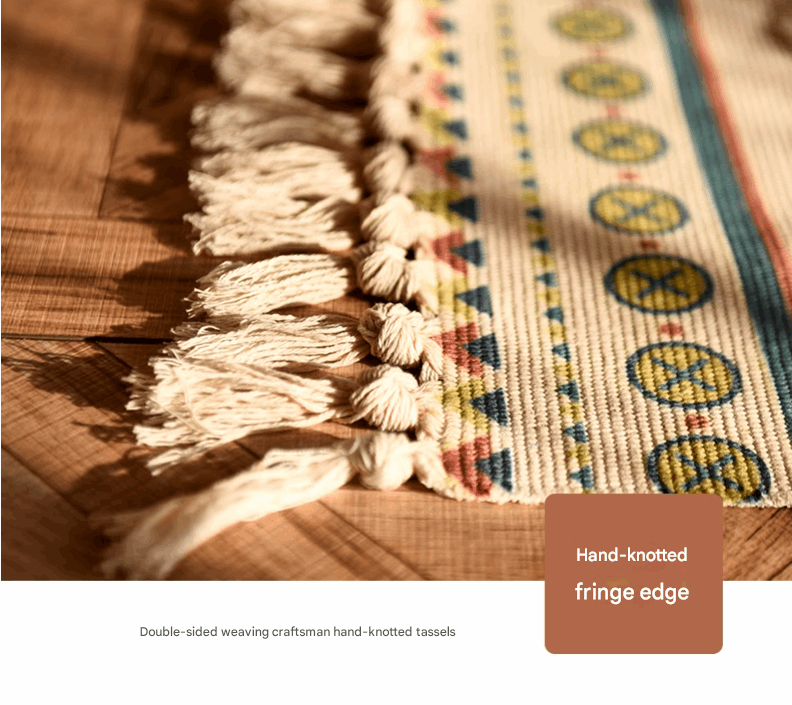 Handwoven Cotton Tassel Floor Rug for Bedroom or Living Room|Soft, Modern Geometric Design,60x90cm