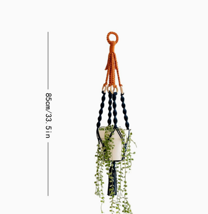 2 pcs Handwoven Plant Hanger-Cotton Rope Hanging Planter with Wooden Rings