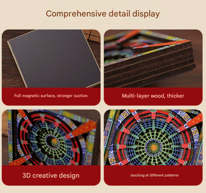 2-PCS 3D Wooden Fridge Magnet - Dunhuang Art Style, Creative Gift (Style 1)