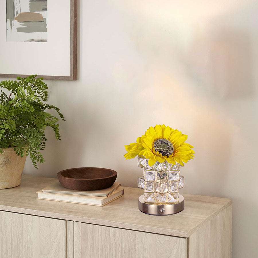 Sunflower LED Crystal Flower Table Lamp - USB Rechargeable Touch Control Night Light