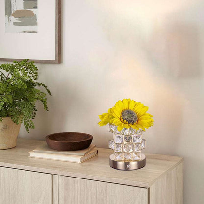 Sunflower LED Crystal Flower Table Lamp - USB Rechargeable Touch Control Night Light