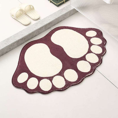 2 Pcs Dark Red And White Foot-Shaped Plush Bath Mat - Non-Slip Absorbent Bathroom Rug for Bedroom and Doorway (50x80cm)
