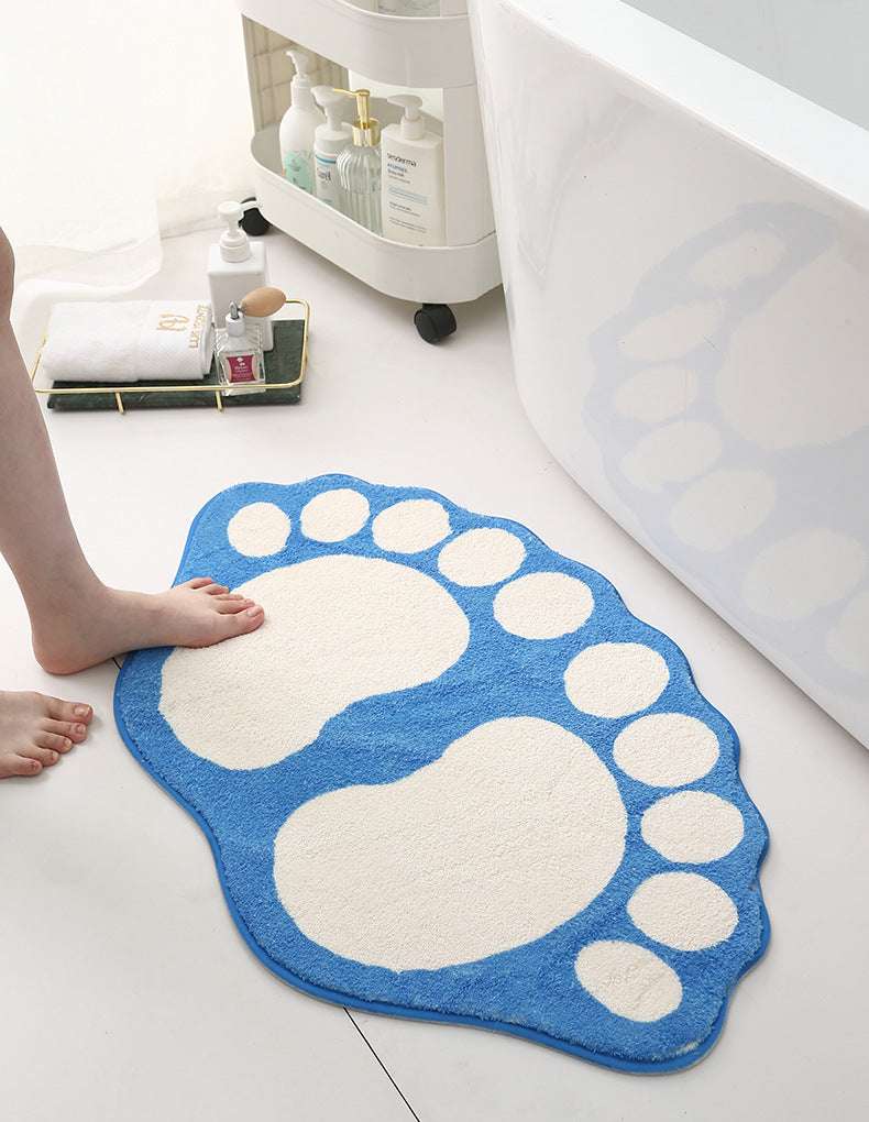 2 Pcs Dark Red And White Foot-Shaped Plush Bath Mat - Non-Slip Absorbent Bathroom Rug for Bedroom and Doorway (50x80cm)