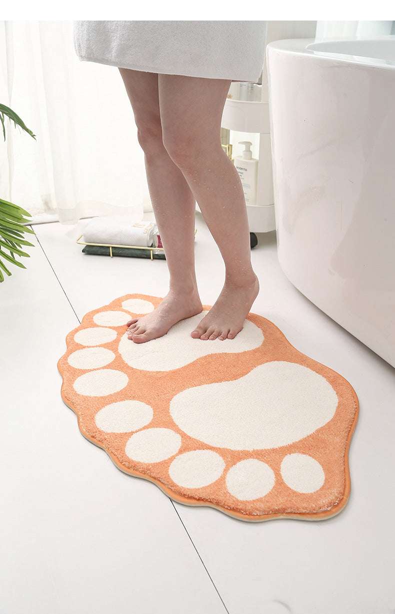2 Pcs Dark Red And White Foot-Shaped Plush Bath Mat - Non-Slip Absorbent Bathroom Rug for Bedroom and Doorway (50x80cm)