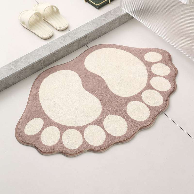 2 Pcs Brown And White Foot-Shaped Plush Bath Mat - Non-Slip Absorbent Bathroom Rug for Bedroom and Doorway (50x80cm)