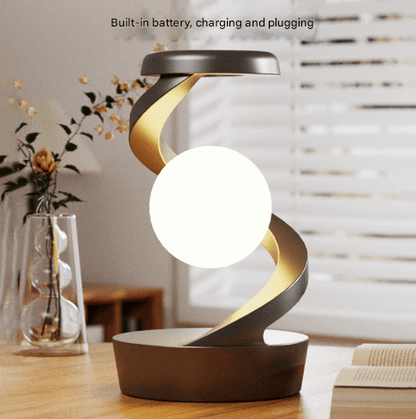 Grey-Black Modern Levitating LED Desk Lamp with Wireless Phone Charger - Spiral Design Atmosphere Light