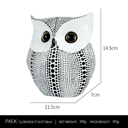White resin owl statue - modern perforated design for living room TV cabinet and entryway decoration