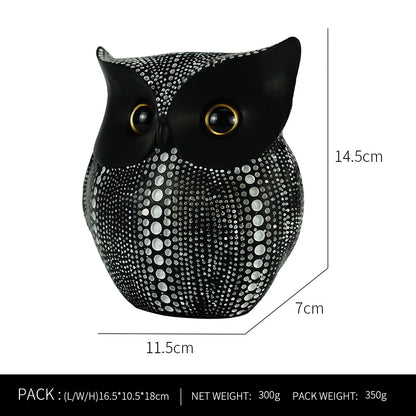 Black resin owl statue - modern perforated design for living room TV cabinet and entryway decoration