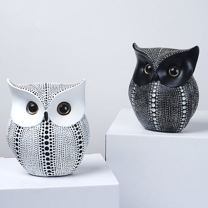 White Gold resin owl statue - modern perforated design for living room TV cabinet and entryway decoration