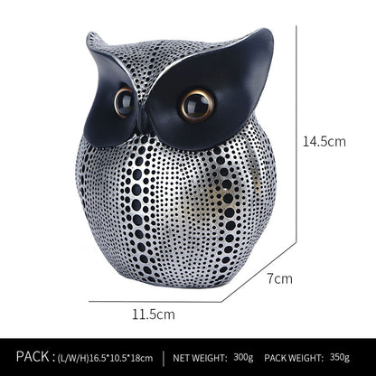 Black silver resin owl statue - modern perforated design for living room TV cabinet and entryway decoration
