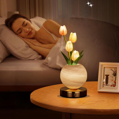 Pink Tulip Night Light - Floral Table Lamp for Bedroom Ambiance