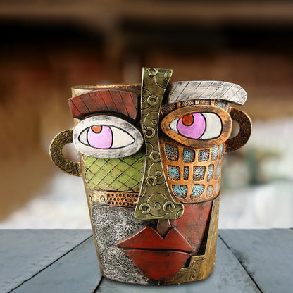 Abstract Face Planter Pot - Artistic Resin Decor for Succulents & Plants (Antique Style - 12.5*12*9CM)