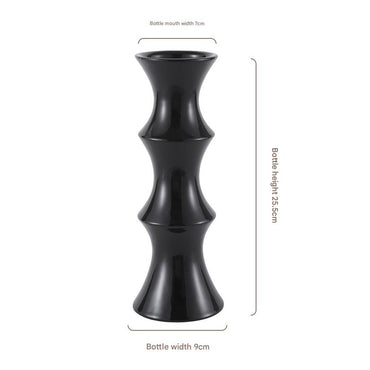 Glossy Black Ceramic Vase - Unique Bamboo-Look Design (25.5x9x7cm)
