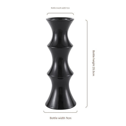 Glossy Black Ceramic Vase - Unique Bamboo-Look Design (25.5x9x7cm)