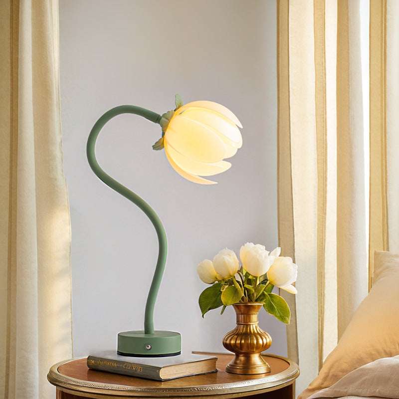 Green LED Tulip Desk Lamp - Flexible Gooseneck, Decorative Flower Table Light