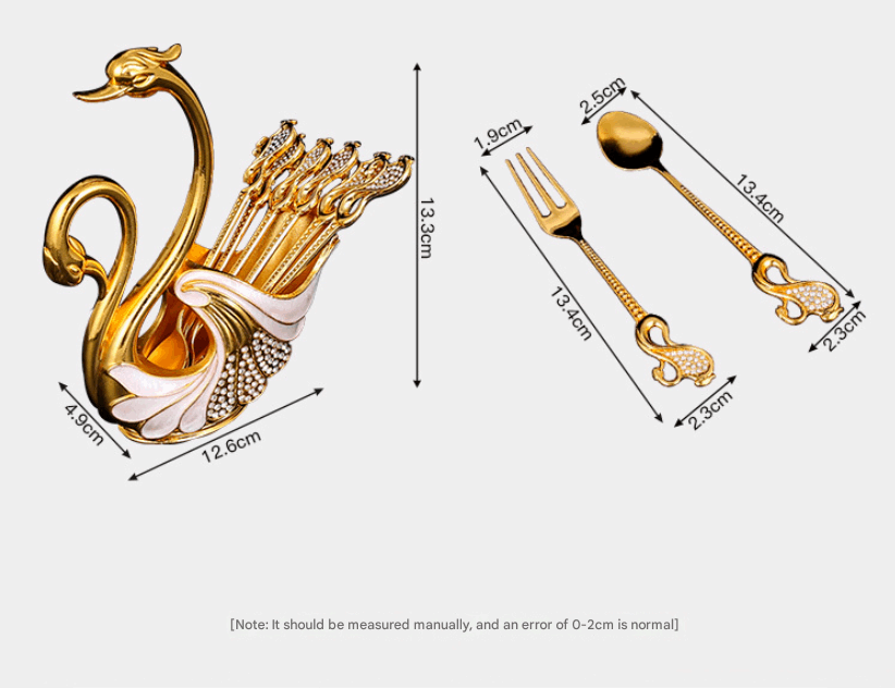 Gold Elegant Double Swan Cutlery Holder Set with 6pcs Fork
