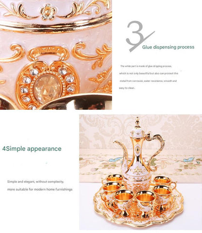 Elegant Gold Metal Serving Set - Decanter, 6 Cups, Tray (Silver)