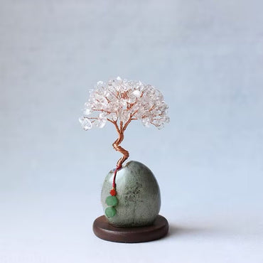 White Vintage Crystal Money Tree Figurine for Home Decoration