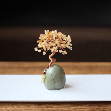 Yellow Vintage Crystal Money Tree Figurine for Home Decoration