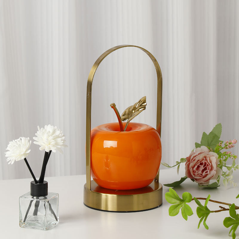 Orange Decorative Apple Table Lamp - USB-C,  3 Light Modes, Metal Handle