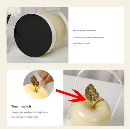 Yellow Decorative Apple Table Lamp - USB-C,  3 Light Modes, Metal Handle