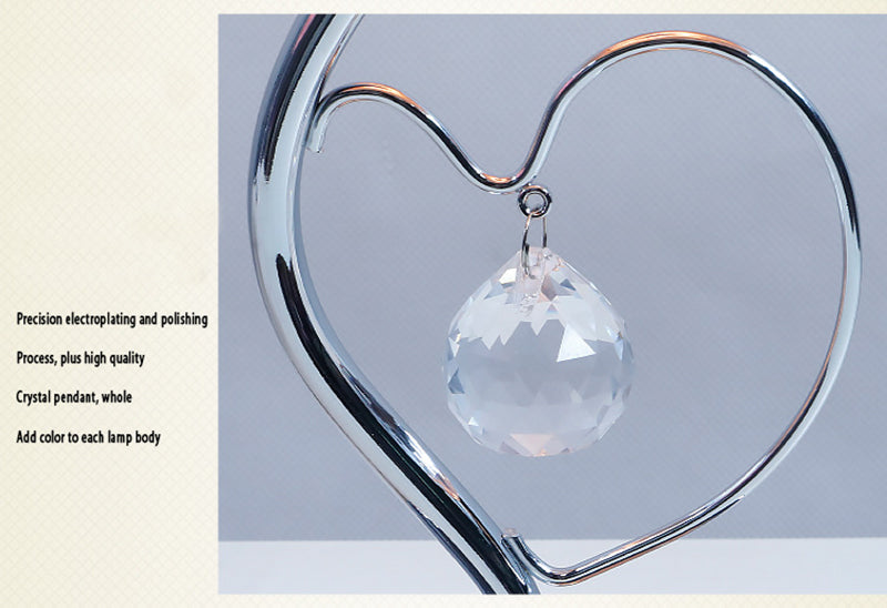 Red Roses And Silver Base Romantic Red Rose Flower Table Lamp - Crystal Heart Accent Bedside Night Light