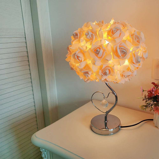 Yellow Roses And Silver Base Romantic Red Rose Flower Table Lamp - Crystal Heart Accent Bedside Night Light