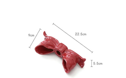 White Elegant Ceramic Bow Taper Candle Holder - Stylish Tabletop Decor Accent