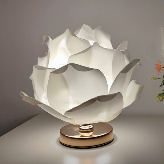 White Elegant Lotus Flower Table Lamp - Decorative Bedside Night Light for Bedroom Ambiance