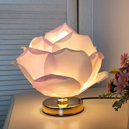 Pink Elegant Lotus Flower Table Lamp - Decorative Bedside Night Light for Bedroom Ambiance