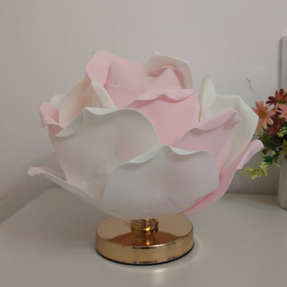 Pink and White Elegant Lotus Flower Table Lamp - Decorative Bedside Night Light for Bedroom Ambiance