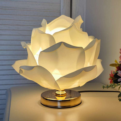 Champagne Elegant Lotus Flower Table Lamp - Decorative Bedside Night Light for Bedroom Ambiance
