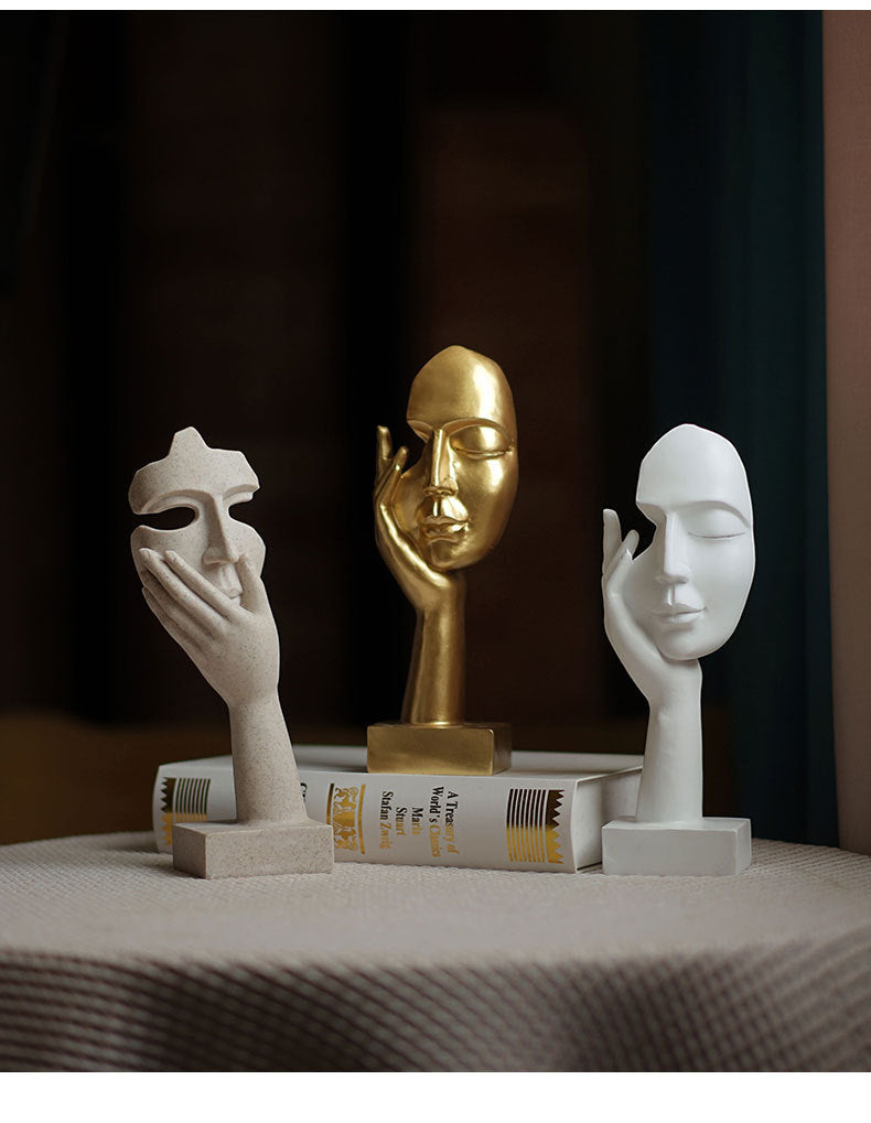 Gold Style 1 Elegant Abstract Face Sculpture - Modern Resin Art Figurine, Hand & Mask Home Decor Accent