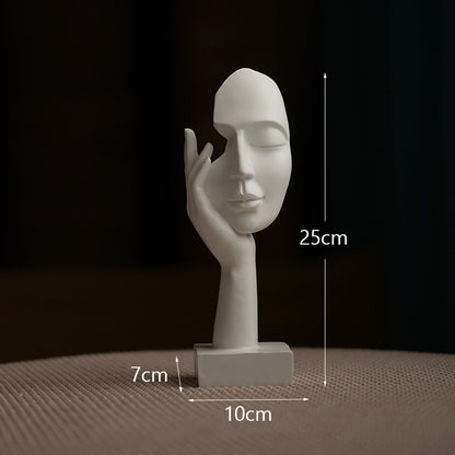 White Style 1 Elegant Abstract Face Sculpture - Modern Resin Art Figurine, Hand & Mask Home Decor Accent