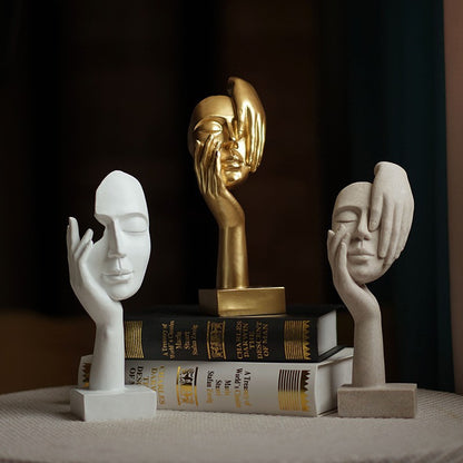 Gold Style 2 Elegant Abstract Face Sculpture - Modern Resin Art Figurine, Hand & Mask Home Decor Accent