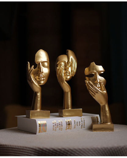 Gold Style 3 Elegant Abstract Face Sculpture - Modern Resin Art Figurine, Hand & Mask Home Decor Accent