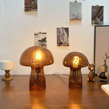 Brown Charming Retro Glass Mushroom Table Lamp - Vintage Nordic Style Bedside Light