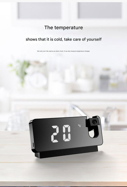 LED Digital Projection Alarm Clock - Temperature, Date, Snooze & 180 Adjustable Projector(Black shell white light)