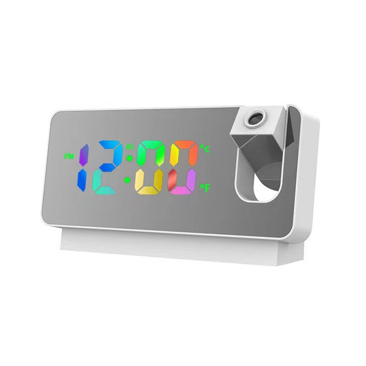LED Digital Projection Alarm Clock - Temperature, Date, Snooze & 180 Adjustable Projector(White shell color screen)