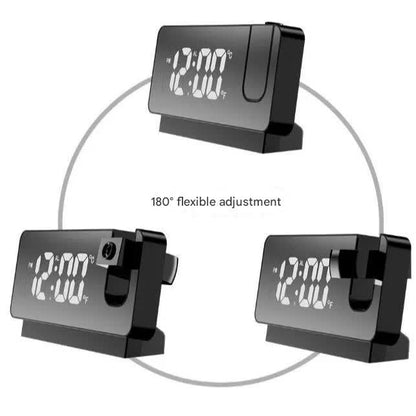 LED Digital Projection Alarm Clock - Temperature, Date, Snooze & 180 Adjustable Projector(Black shell color screen)