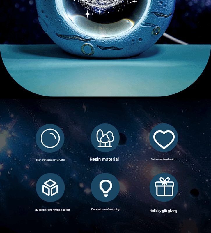 Celestial Ring LED Crystal Ball Lamp - 3D Engraving, Unique Gift (Jellyfish)