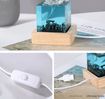 Unique Handmade Epoxy Resin Lamp - Marine Life Diorama, USB Light, Ocean Decor Gift (Spray gray dolphin model)
